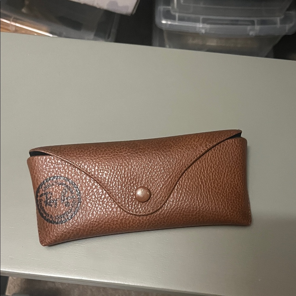 Ray-Ban Brown Pebbled Sunglass Case with Logo